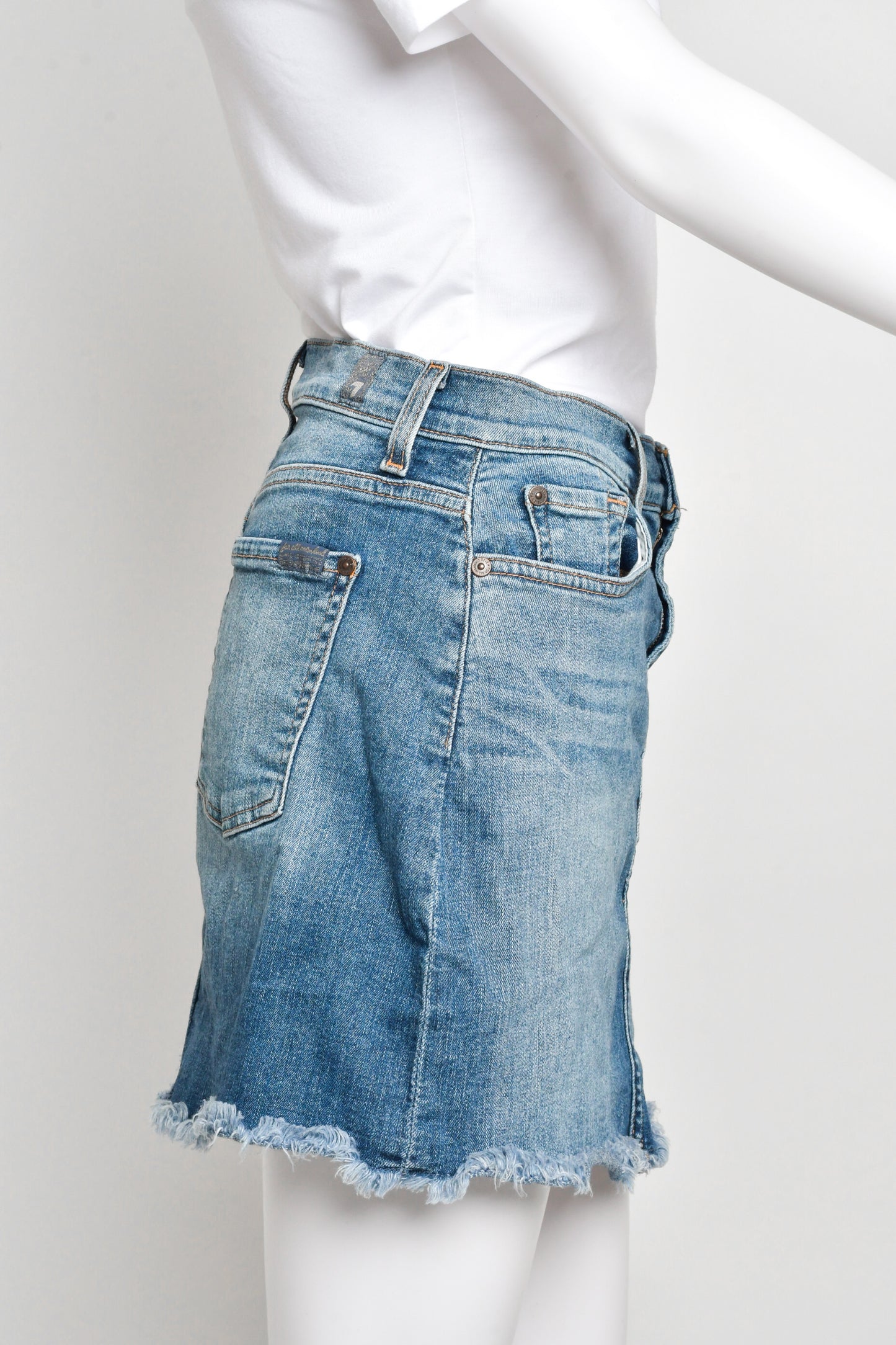 7 for all mankind - Denim Frayed Hem Mini Skirt