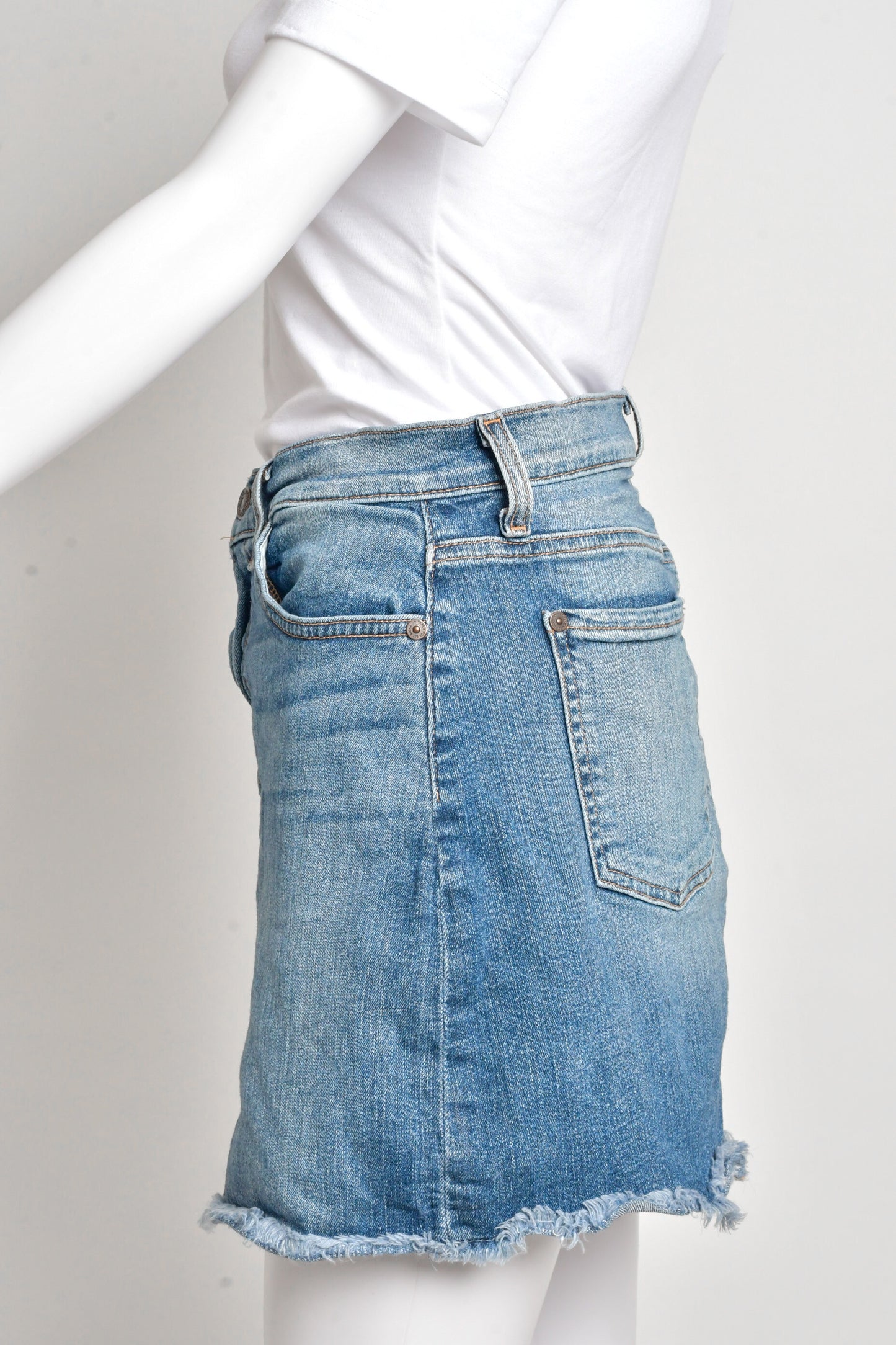 7 for all mankind - Denim Frayed Hem Mini Skirt
