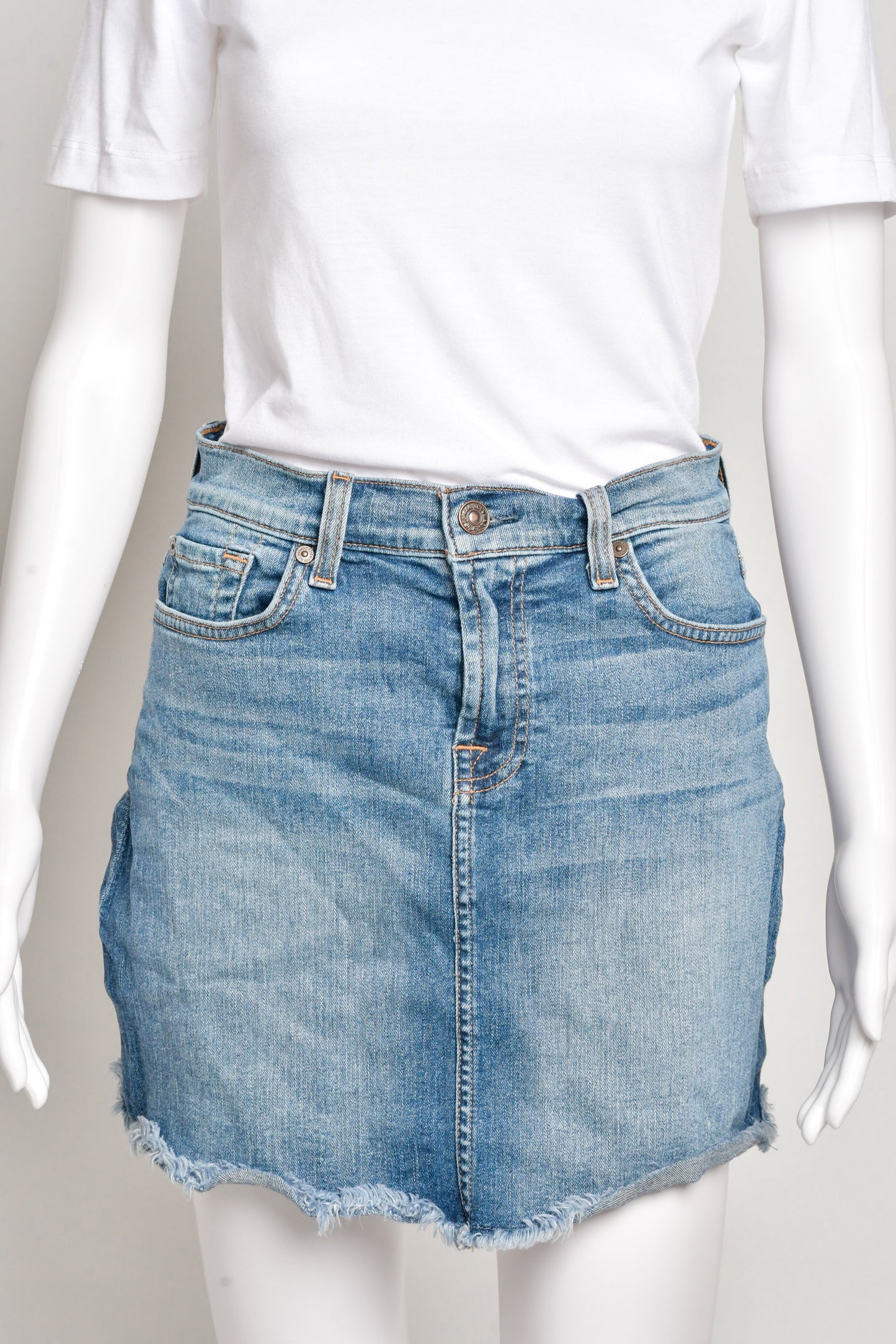 7 for all mankind - Denim Frayed Hem Mini Skirt