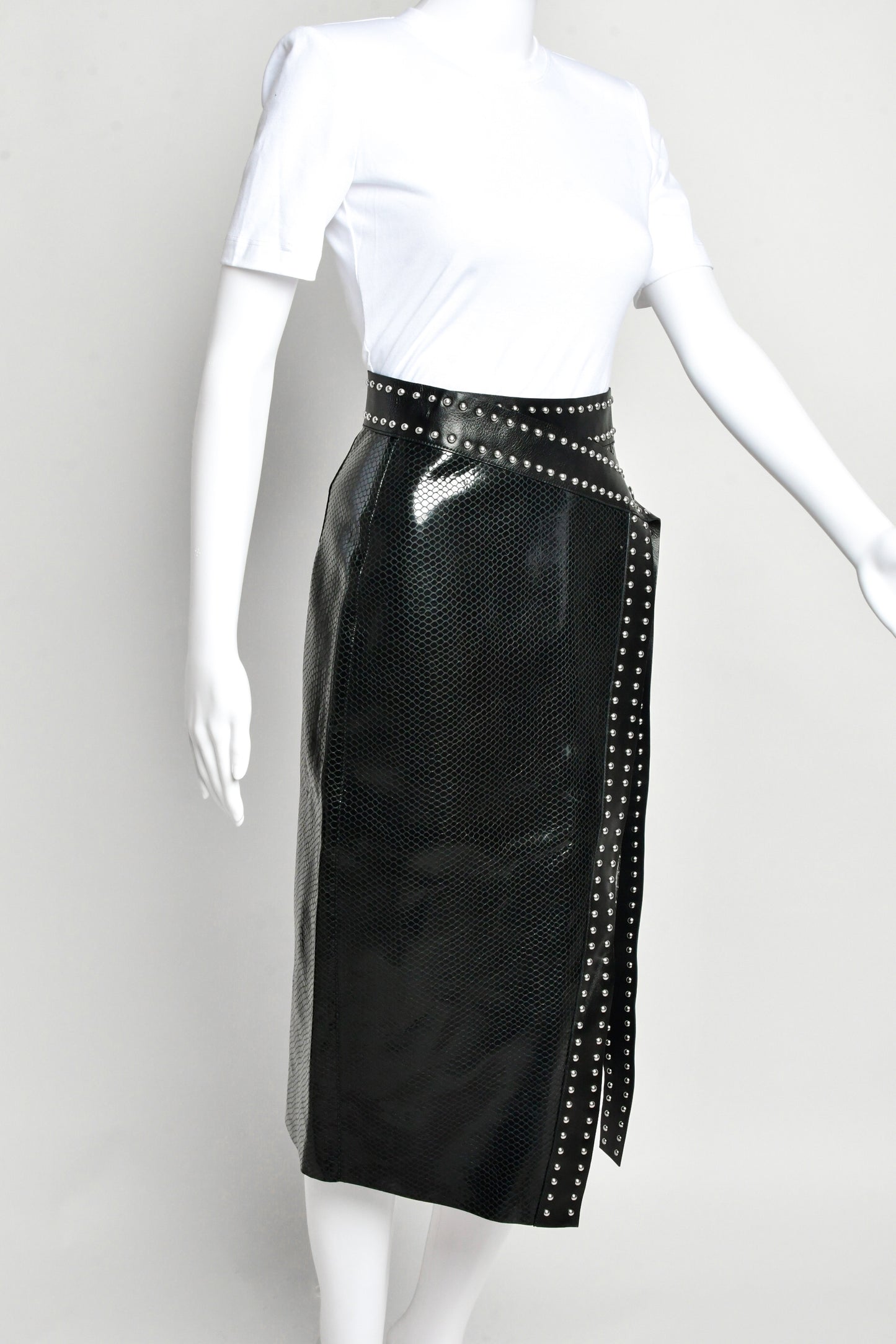 Alexander Mcqueen - Python-Embossed Lamb-Leather Midi Wrap Skirt w/ Studs