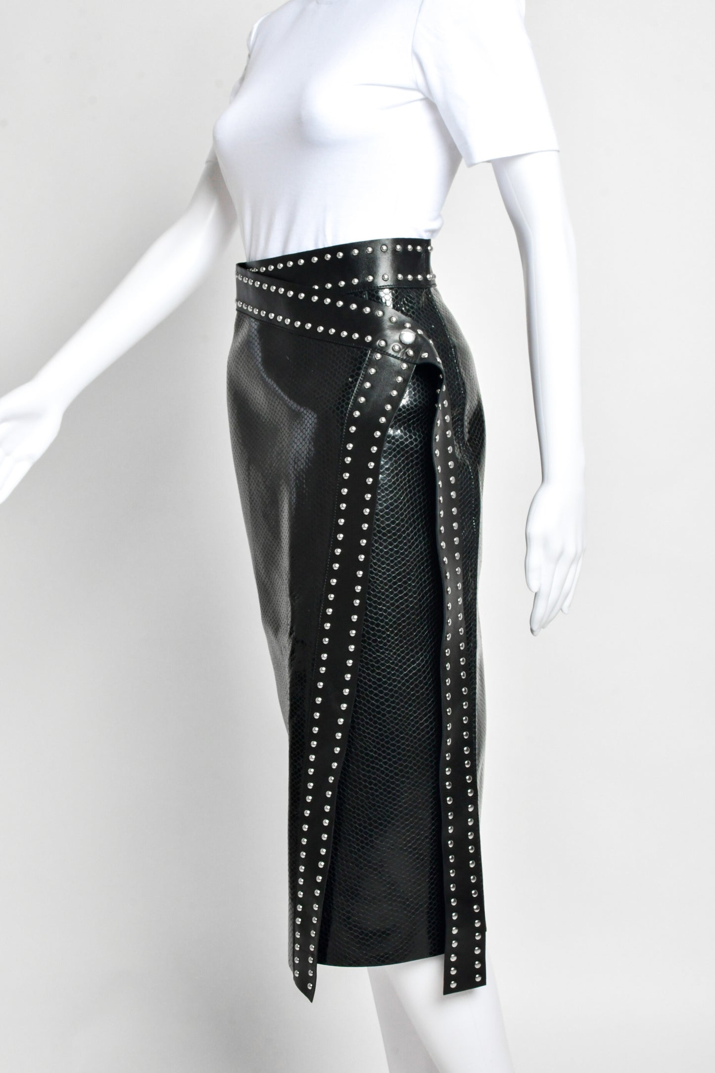 Alexander Mcqueen - Python-Embossed Lamb-Leather Midi Wrap Skirt w/ Studs