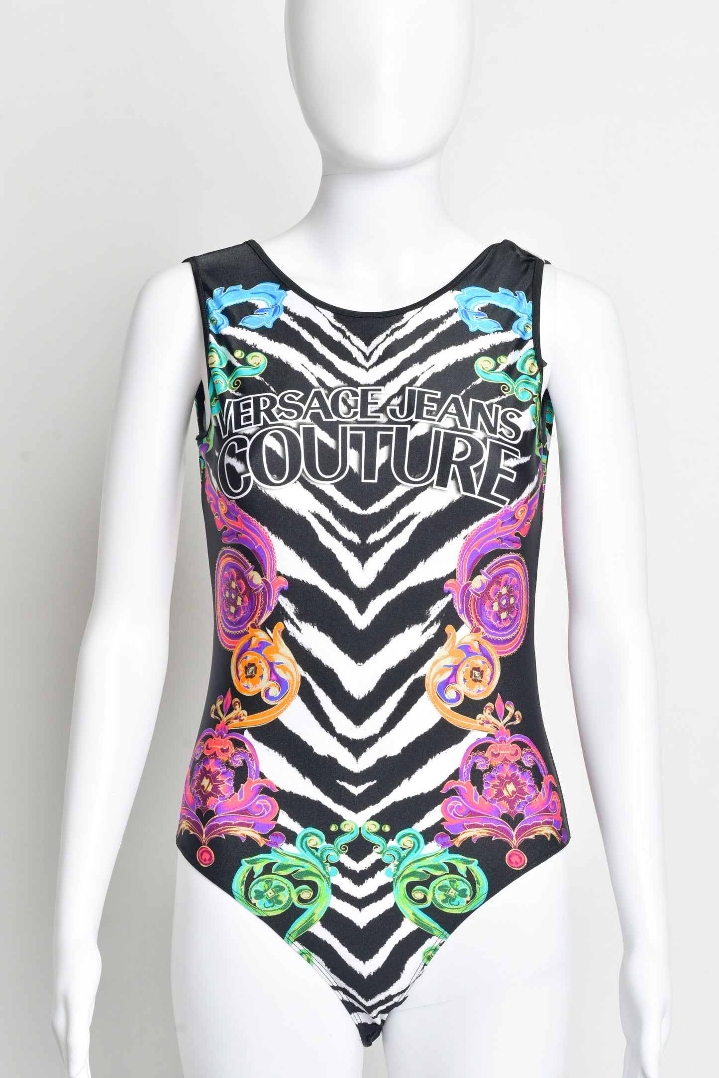 Versace Jeans Couture- Animal floral print backless bodysuit.