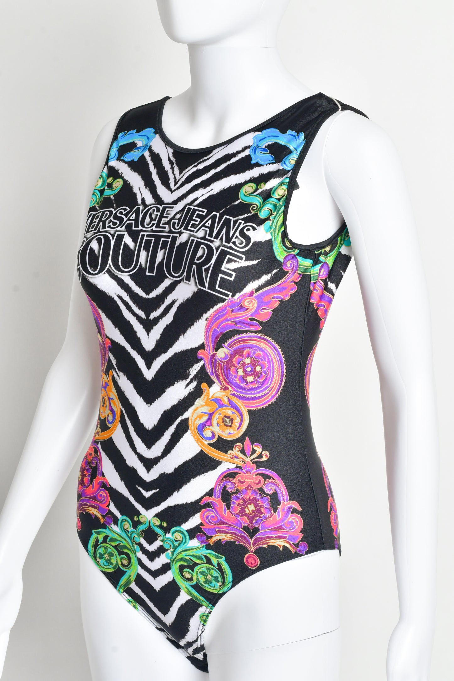 Versace Jeans Couture- Animal floral print backless bodysuit.