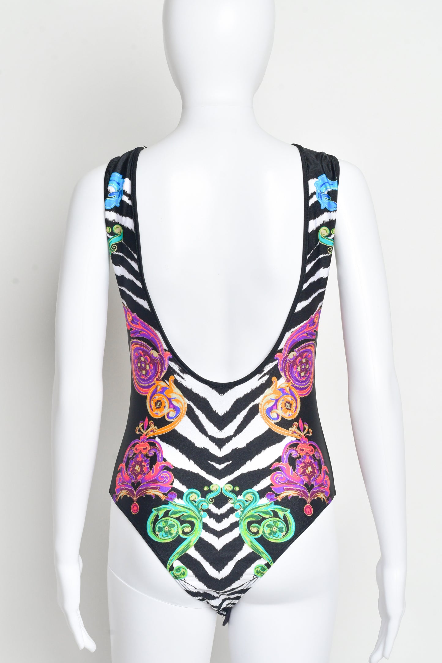 Versace Jeans Couture- Animal floral print backless bodysuit.