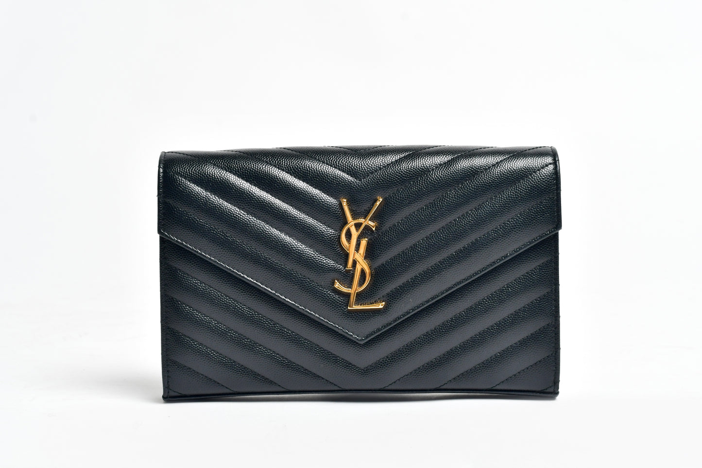 Saint Laurent -Monogram Large Grain de Poudre Calfskin Wallet on Chain