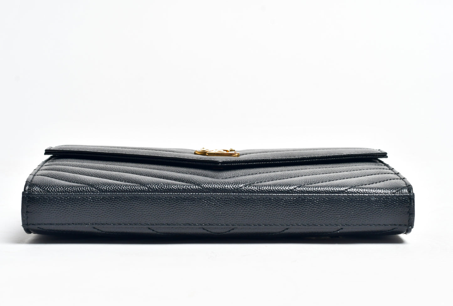 Saint Laurent -Monogram Large Grain de Poudre Calfskin Wallet on Chain
