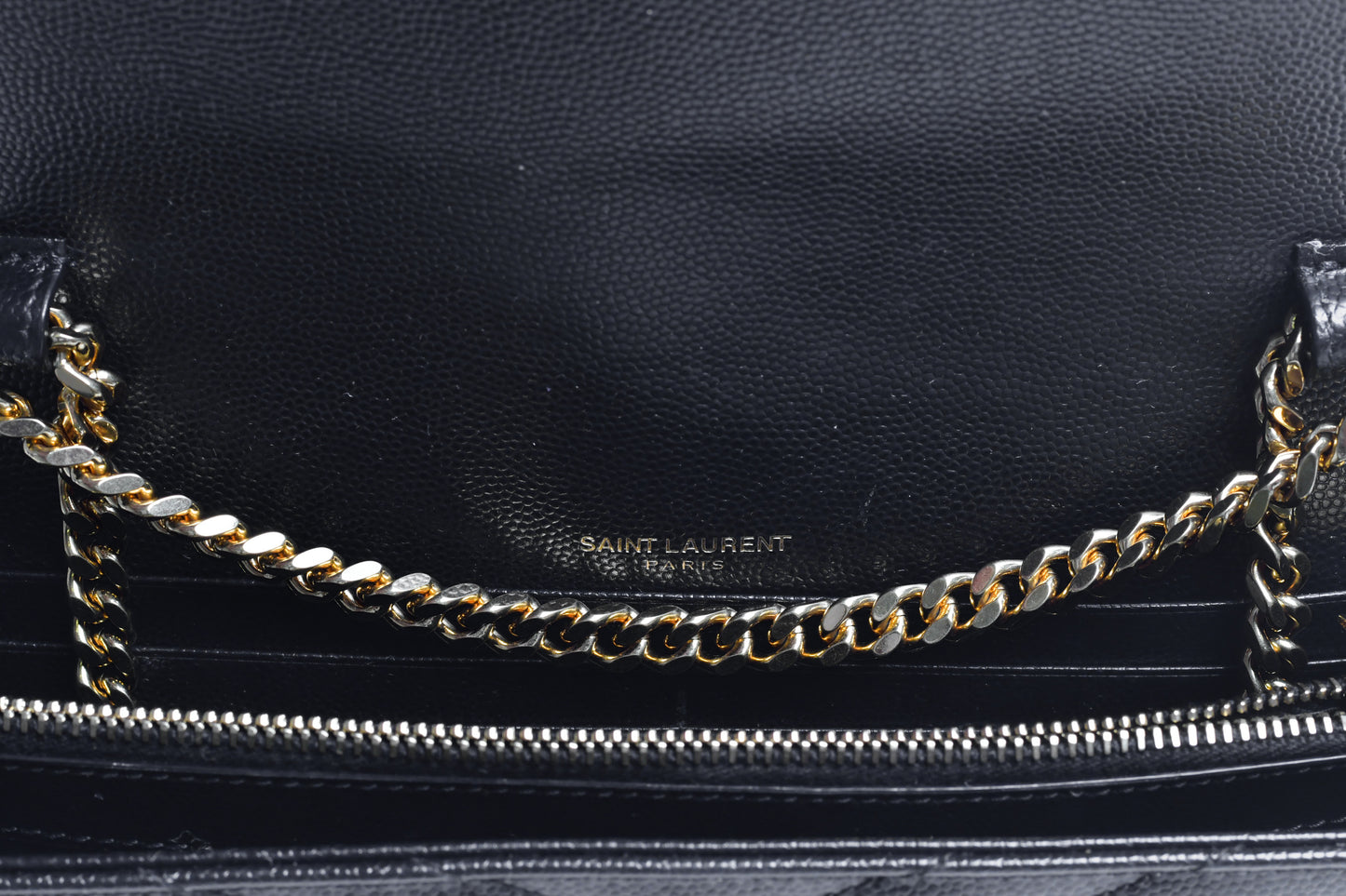Saint Laurent -Monogram Large Grain de Poudre Calfskin Wallet on Chain