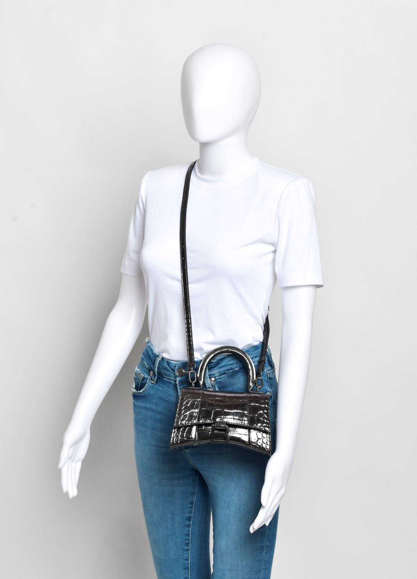 Balenciaga HOURGLASS XS metallized crocodile handbag
