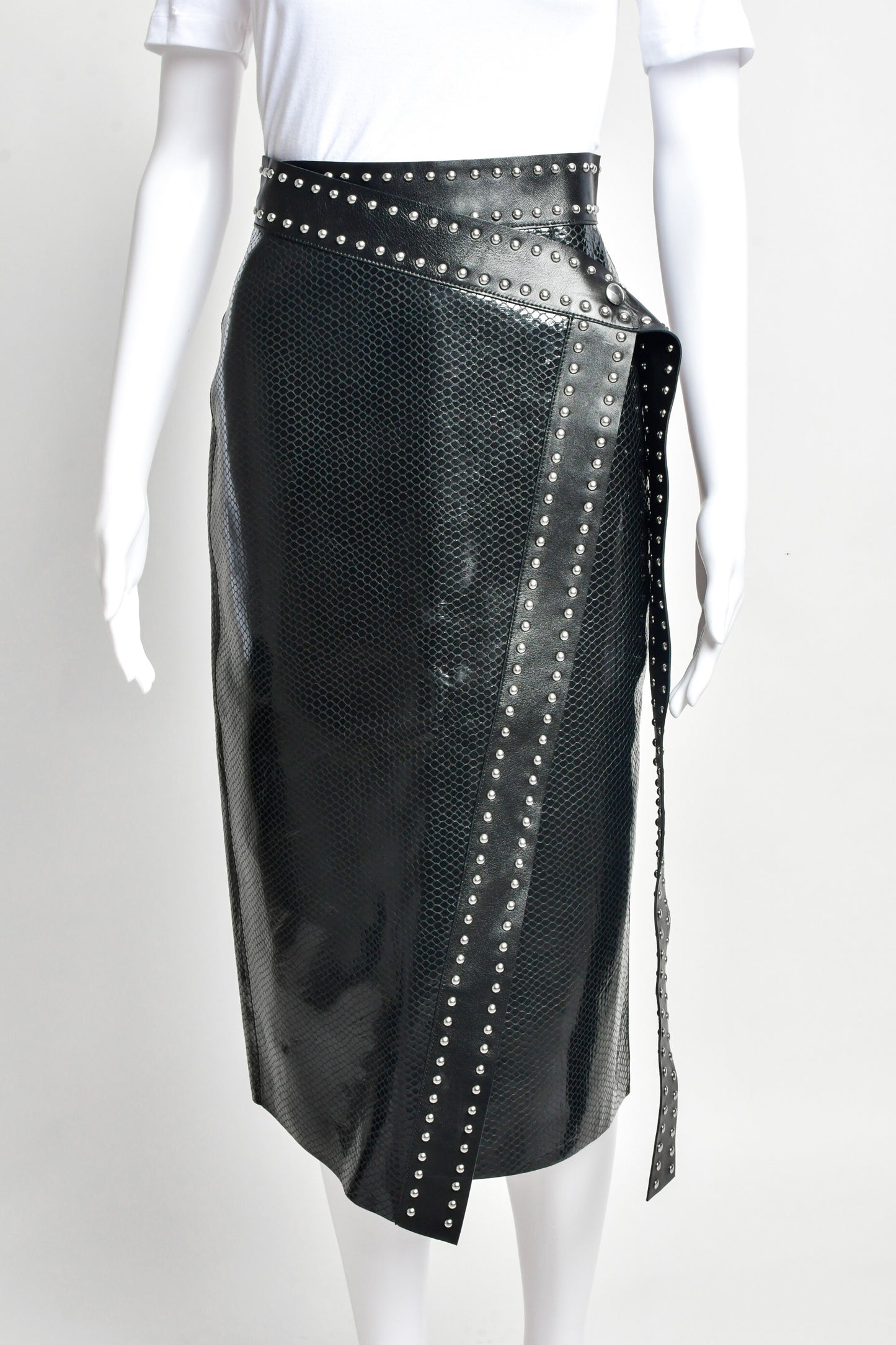 Alexander Mcqueen - Python-Embossed Lamb-Leather Midi Wrap Skirt w/ Studs