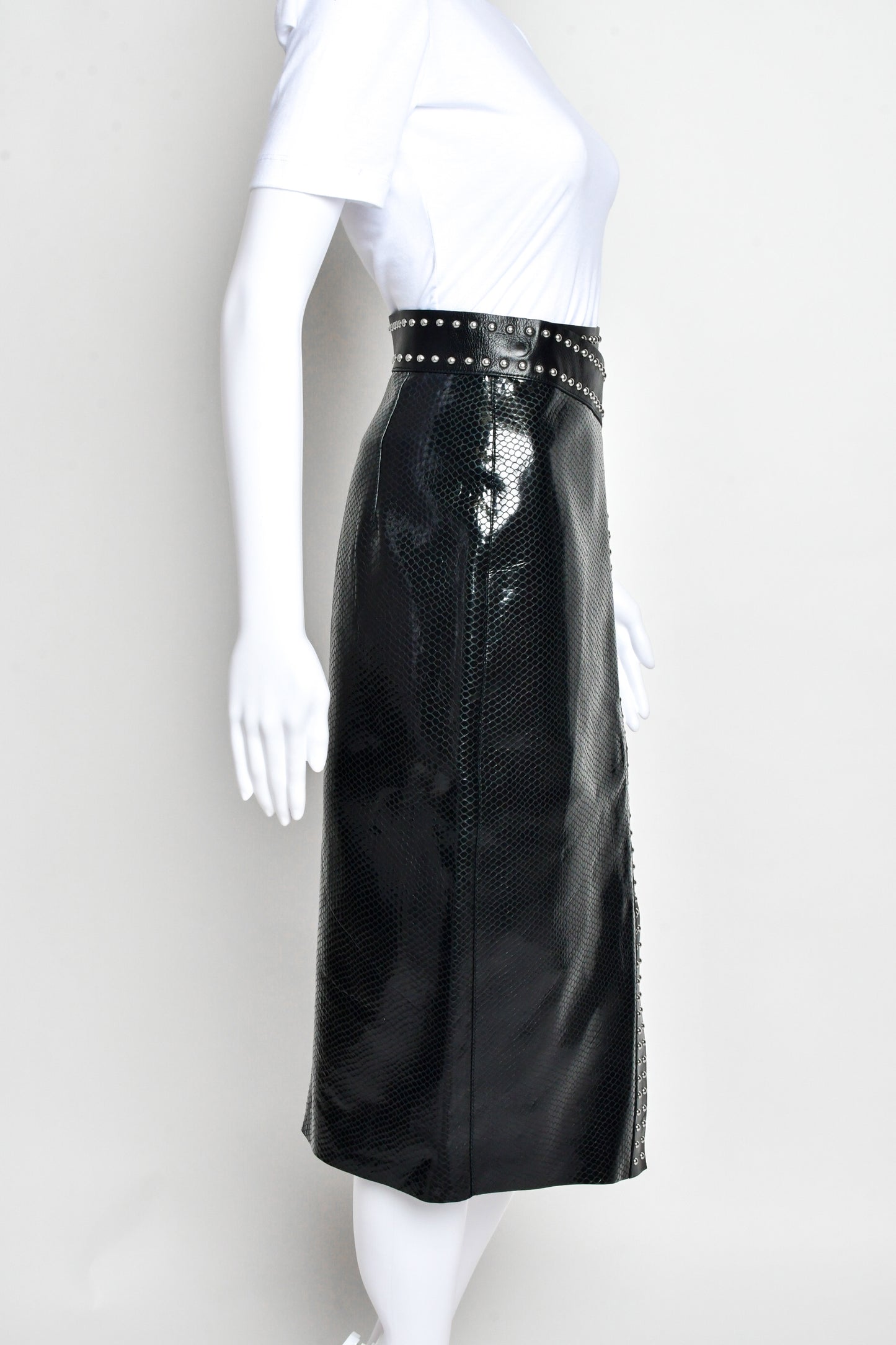 Alexander Mcqueen - Python-Embossed Lamb-Leather Midi Wrap Skirt w/ Studs