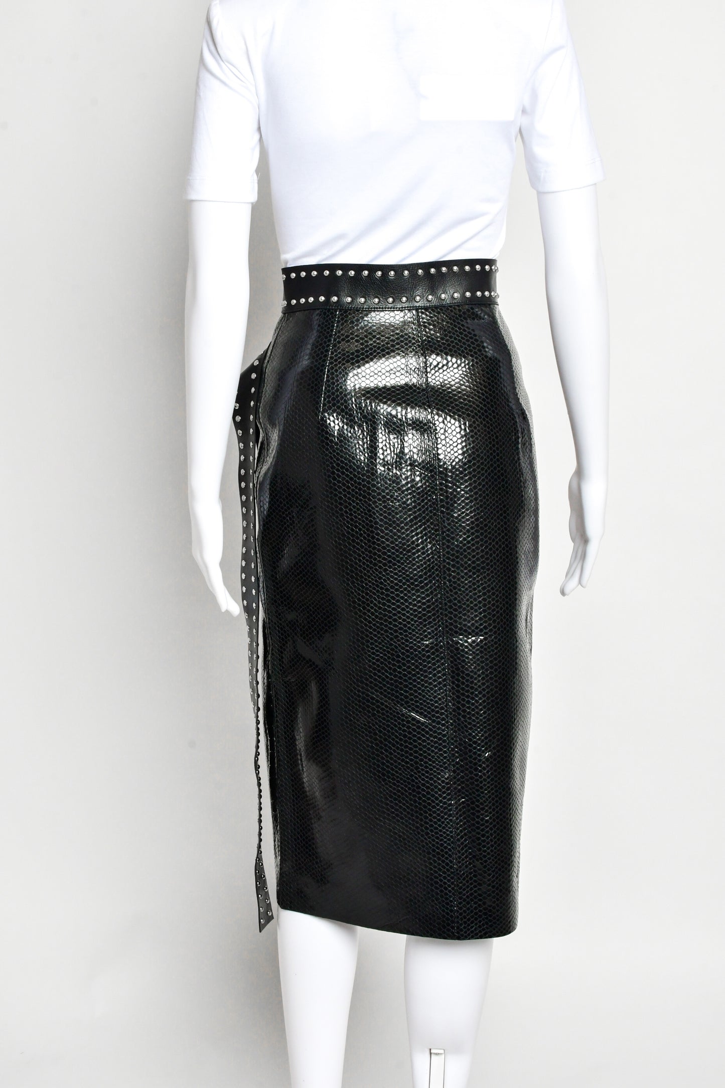 Alexander Mcqueen - Python-Embossed Lamb-Leather Midi Wrap Skirt w/ Studs