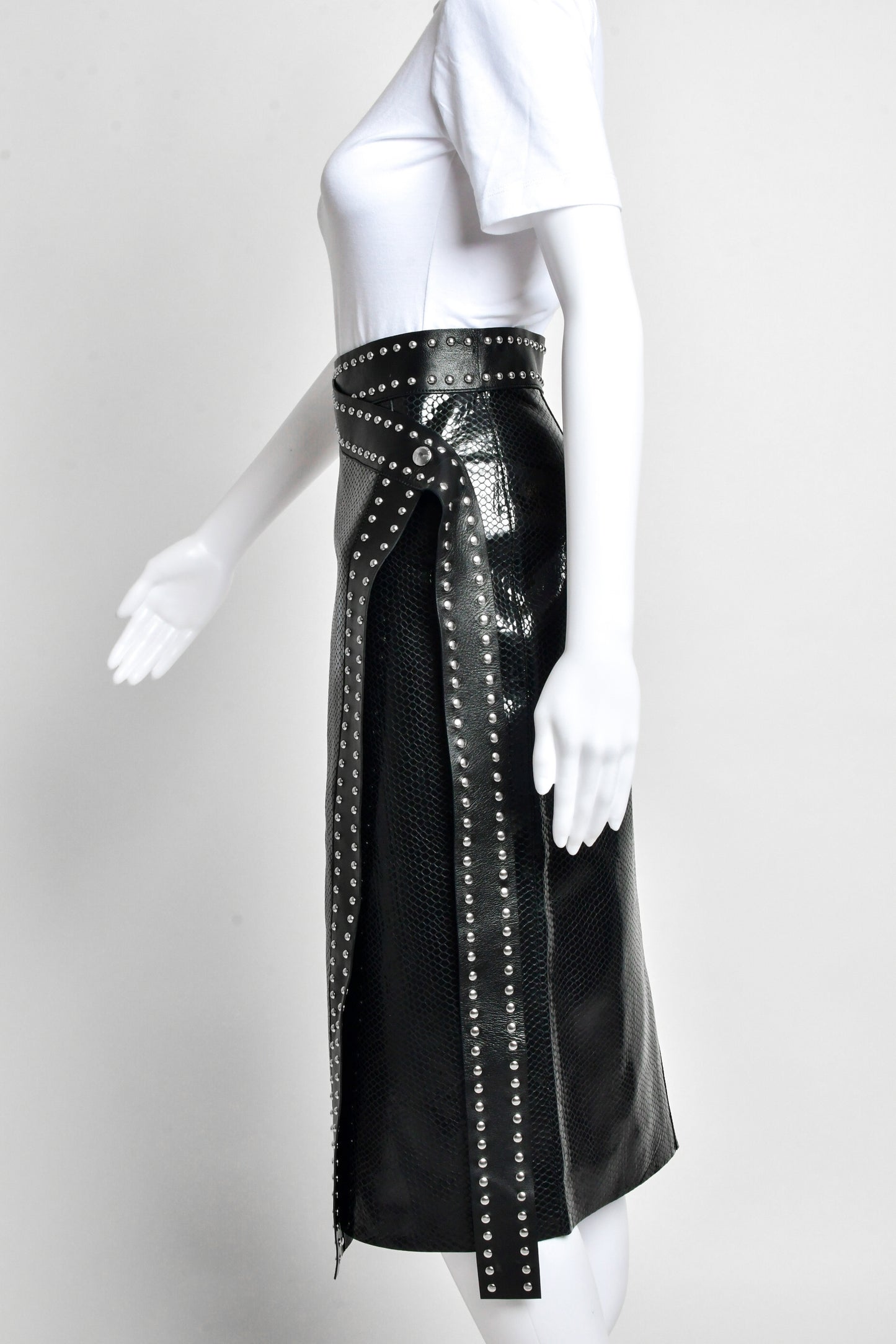 Alexander Mcqueen - Python-Embossed Lamb-Leather Midi Wrap Skirt w/ Studs